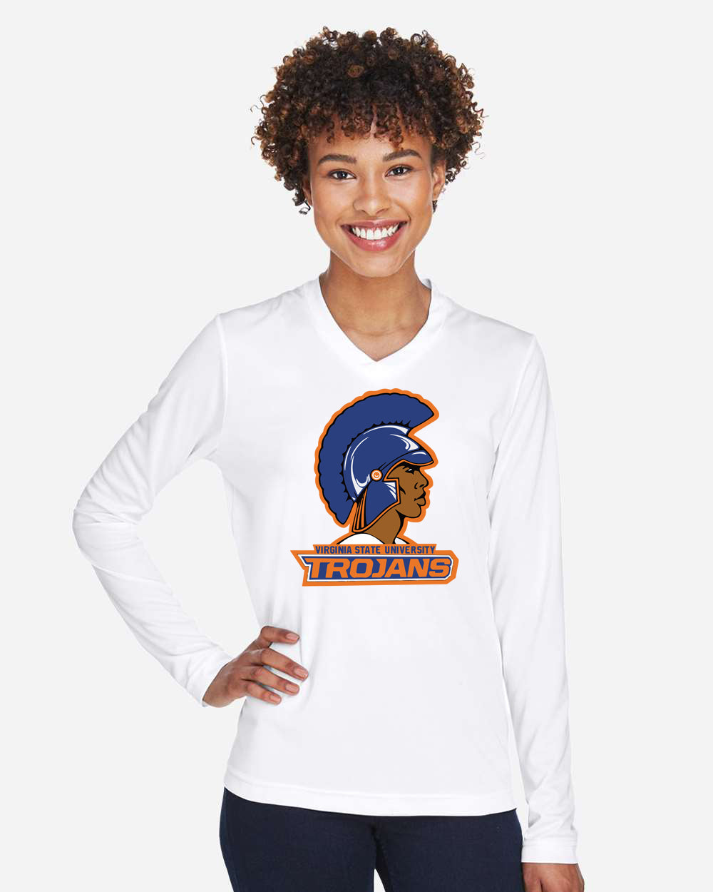 Trojans V-Neck Long Sleeve - Ladies Tee Orange