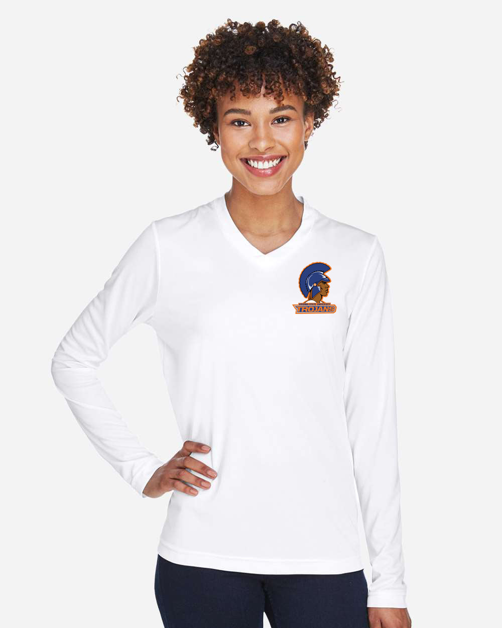 Trojans V-Neck Left Chest Logo - Ladies Long Sleeve Tee