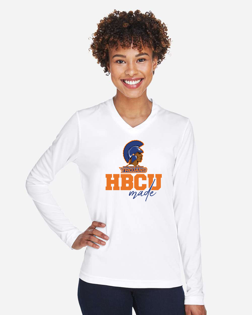 Trojans HBCU Made - V-Neck Lng Sleeve Ladies Tee Gray