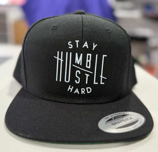 Stay Humble Hustle Hard Snapback Cap - Black