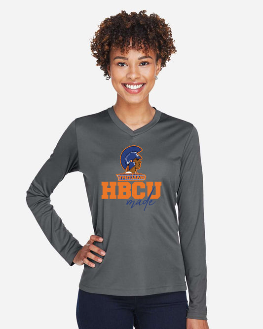 Trojans HBCU Made - V-Neck Lng Sleeve Ladies Tee Gray