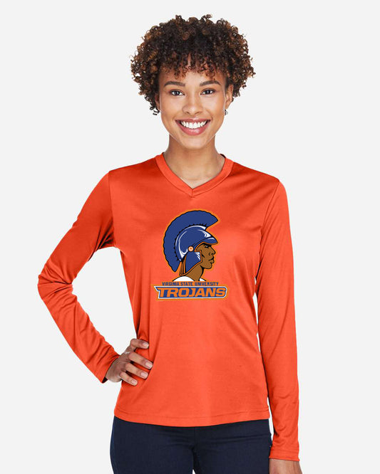 Trojans V-Neck Long Sleeve - Ladies Tee Orange