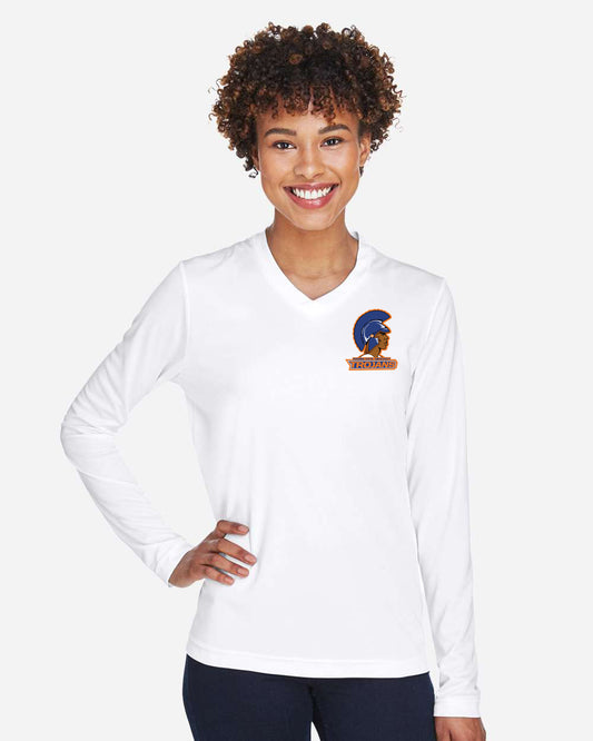 Trojans V-Neck Left Chest Logo - Ladies Long Sleeve Tee